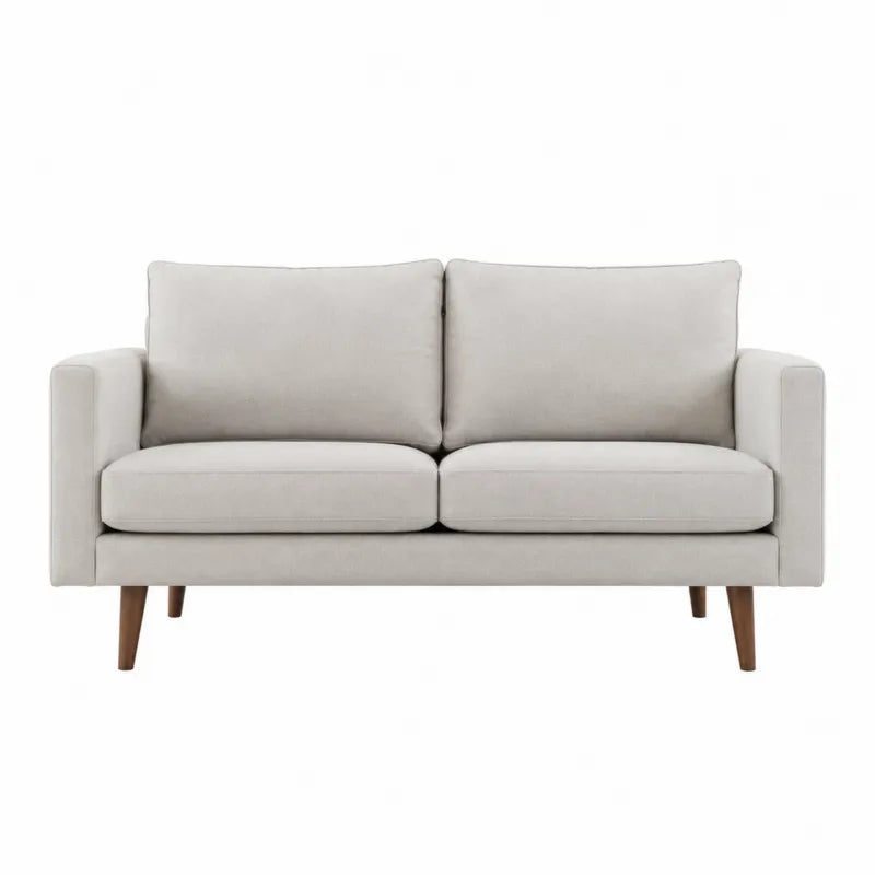 Sofa dwuosobowa kremowa tkanina poliestrowa nogi drewniane 150 cm
