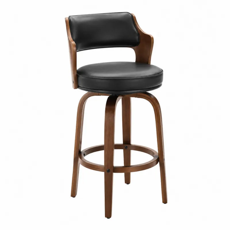 Stołek barowy obrotowy skóra ekologiczna czarny drewno 100 cm