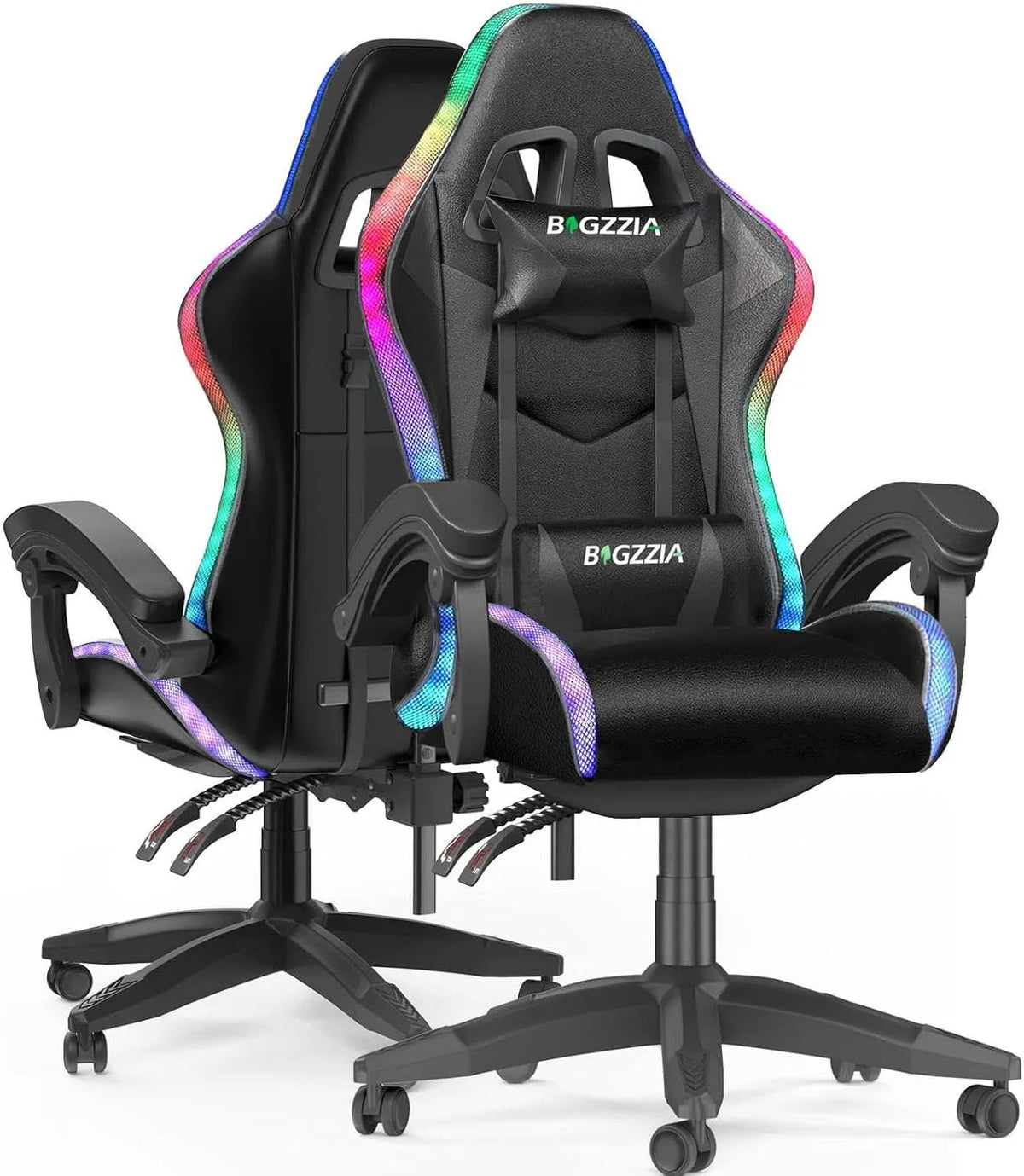 bigzzia Fotel i krzesło tapicerowane gamingowy z podświetleniem RGB: oświetlenie RGB, czarny