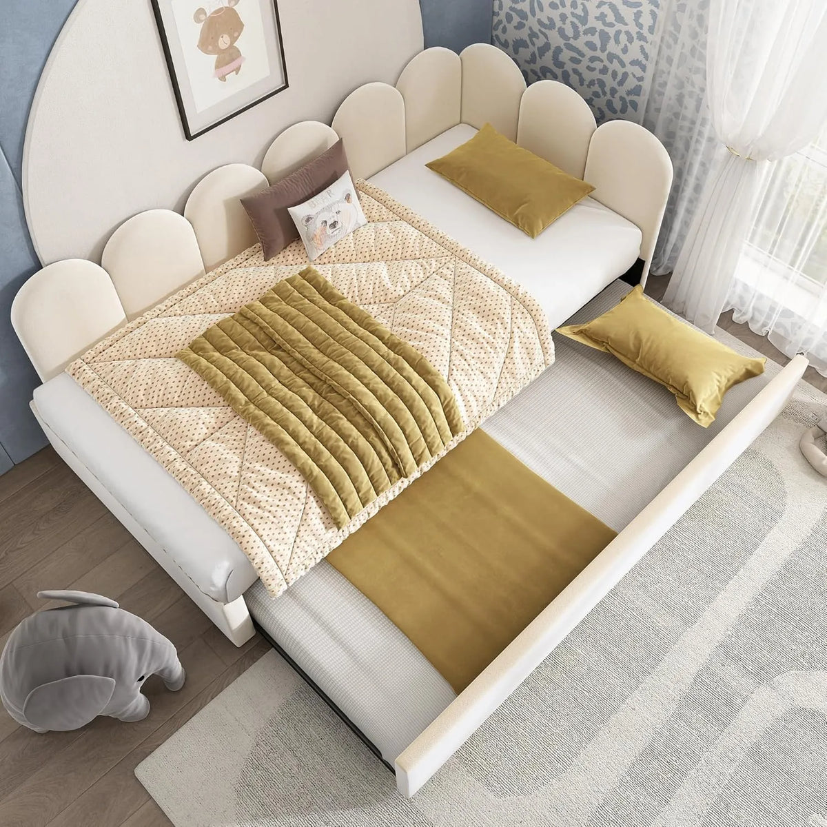Sofa: C-90, z funkcją spania, tapicerka aksamitna, 90 × 200 cm, 90 × 190 cm, beżowy, z metalu, tapicerka materiałowa