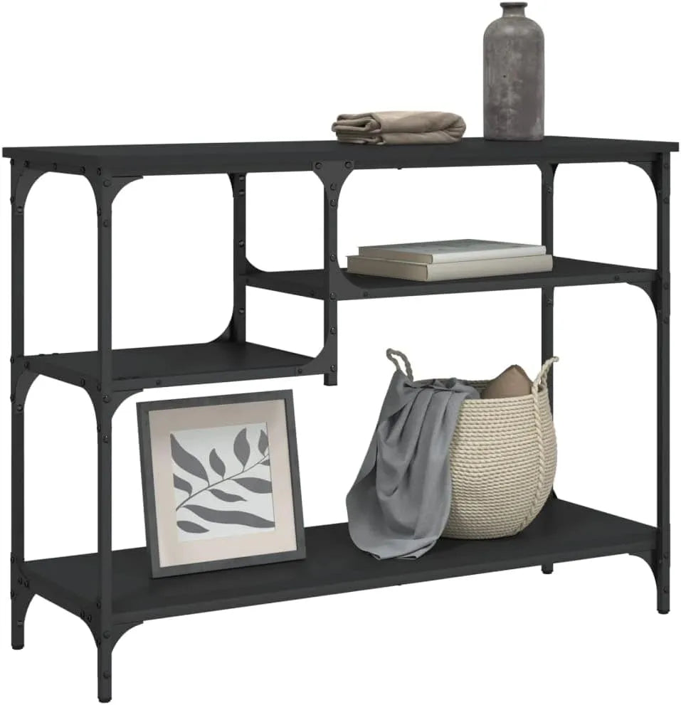 Stolik konsolowy czarny: z drewna, 100 × 35 × 75 cm, z metalu