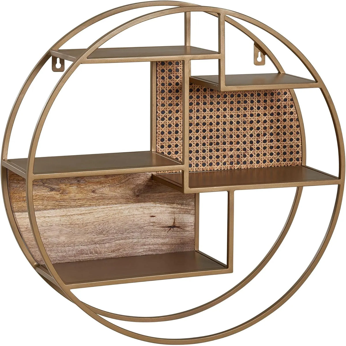 FineBuy półka ścienna rattanowa 62x62x17 cm wisząca półka z litego – z drewna, 62 × 62 × 17 cm, z litego drewna, z metalu