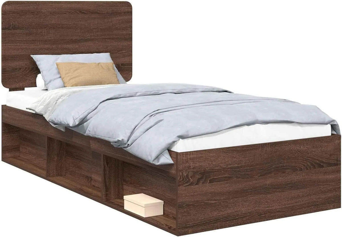 Rama łóżka i konstrukcja łóżka z litego drewna sosnowego: z drewna, 90 × 200 cm, brązowy, tapicerka materiałowa