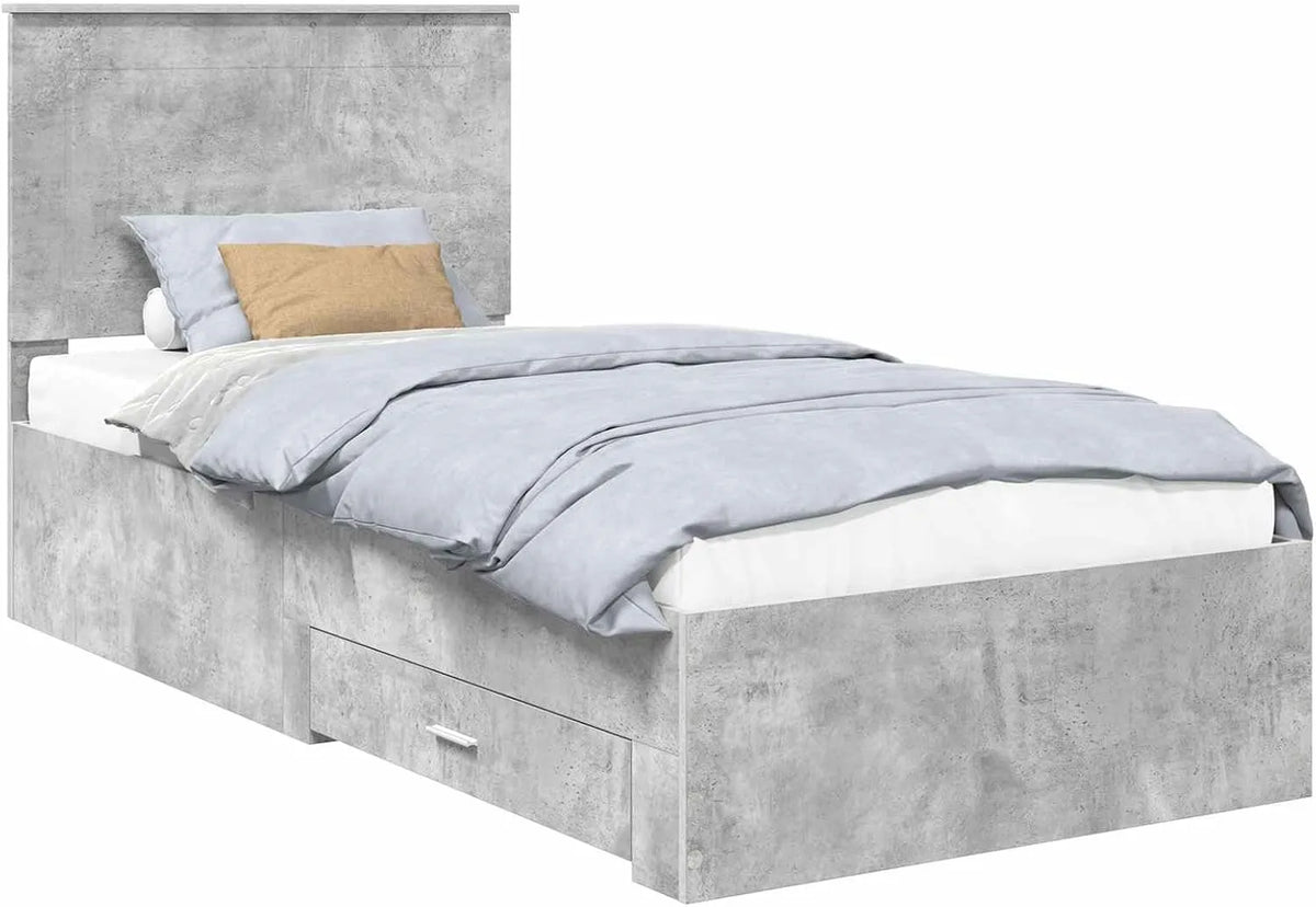 Szara i srebrna betonowa Rama łóżka i konstrukcja łóżka 75 x 190 cm – z drewna, z szufladami, 75 × 190 cm, szary