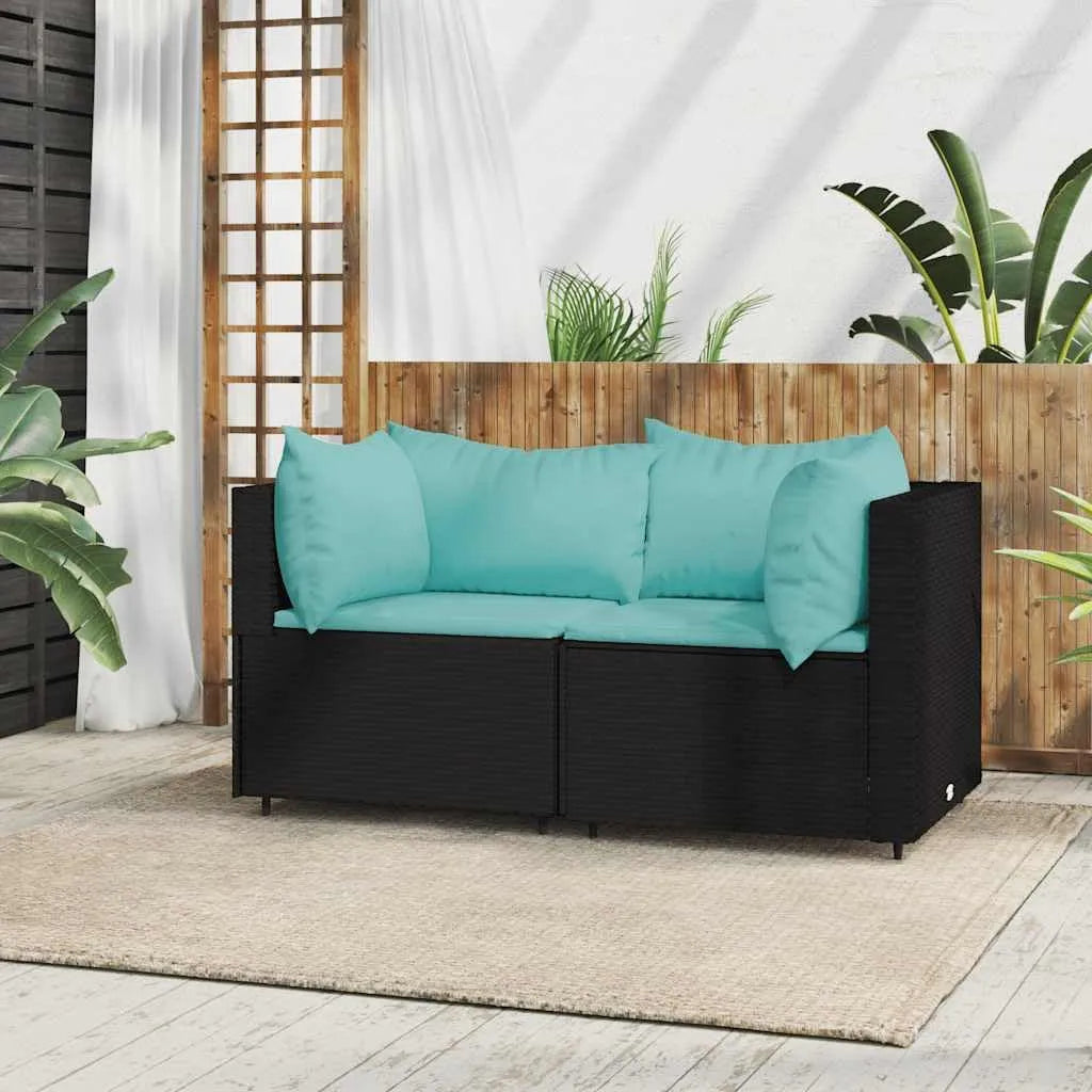 Sofa narożna: modułowa konstrukcja, z poduszkami, odporny na warunki atmosferyczne, z technorattanu, 110 kg, czarny, z metalu
