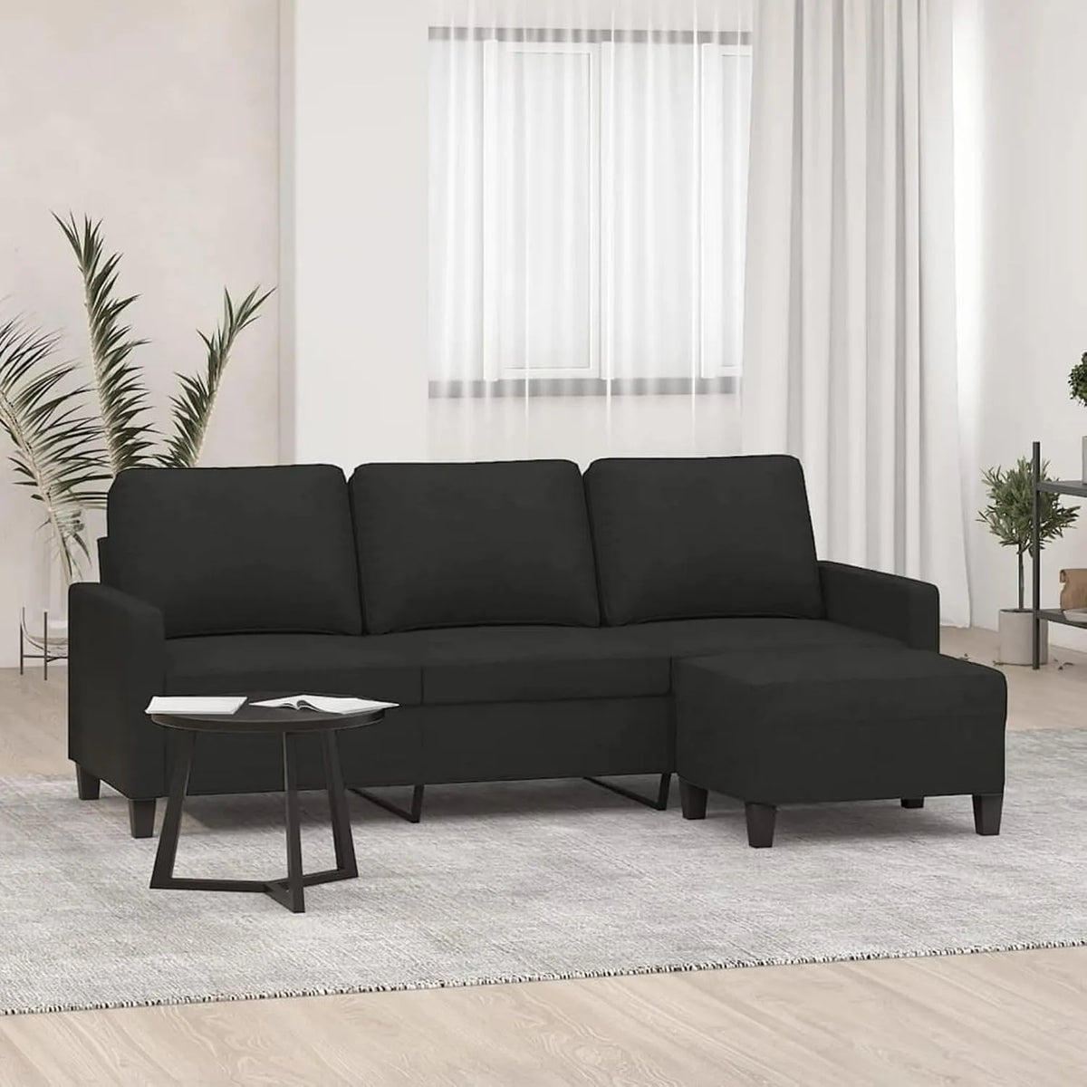 Sofa — tapicerka materiałowa, 3-osobowa, 180 cm, czarny, tapicerka materiałowa
