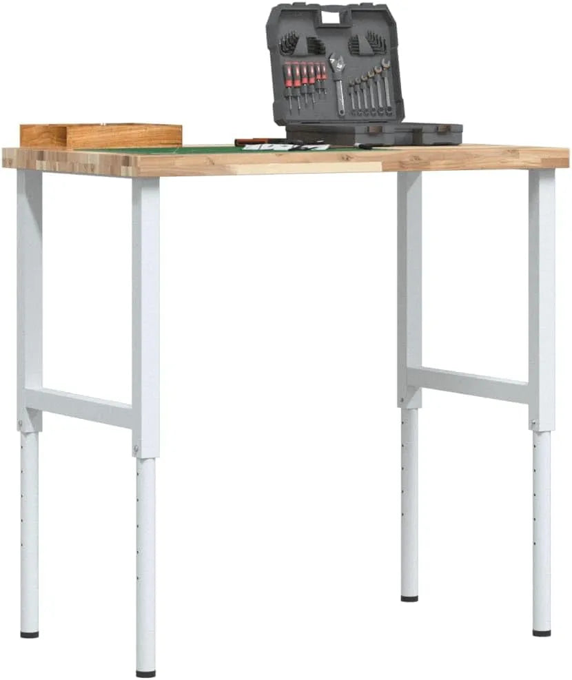 Stabilny stół warsztatowy z litego drewna akacjowego 100 x 60 – z drewna, 100 × 60 cm, 5 cm, z metalu, tapicerka materiałowa
