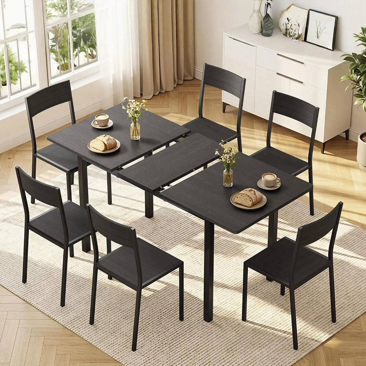 Xbro Stół i krzesła 6-osobowy zestaw wysuwany – 140 cm, z metalu