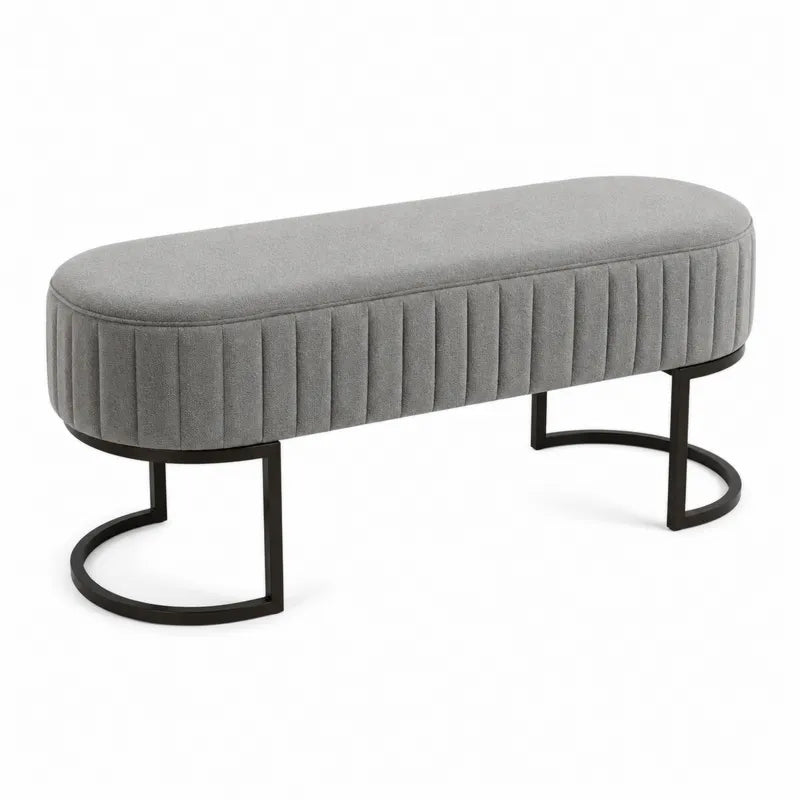 Ławka owalna tapicerowana metalowa szara 120 cm