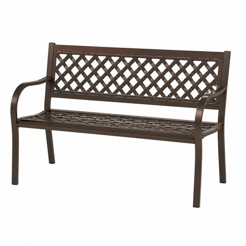 Ławka metalowa brązowa z oparciem 128x58x85 cm