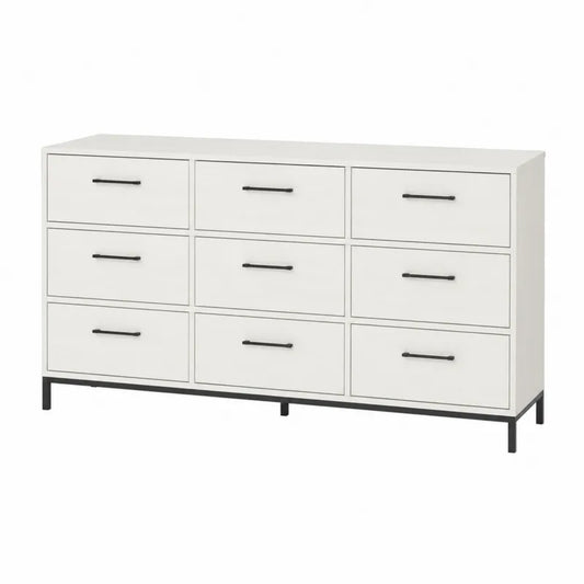 Komoda z 9 szufladami z MDF i stali biały 160x45x85 cm