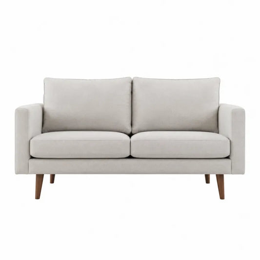 Sofa dwuosobowa kremowa tkanina poliestrowa nogi drewniane 150 cm