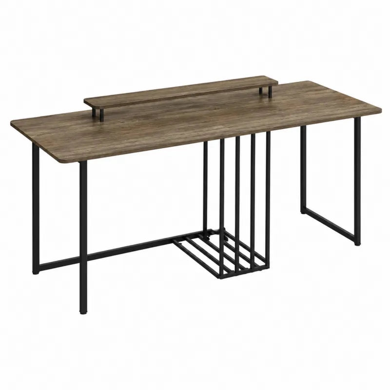 Biurko prostokątne z półką MDF metal 140x60x75 cm dąb czarny