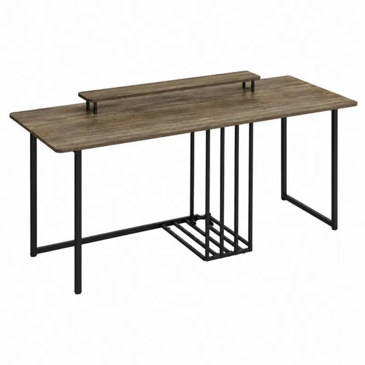 Biurko prostokątne z półką MDF metal 140x60x75 cm dąb czarny