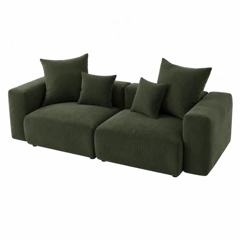 Sofa dwuosobowa z poduszkami, zielona, sztruks, 190 cm