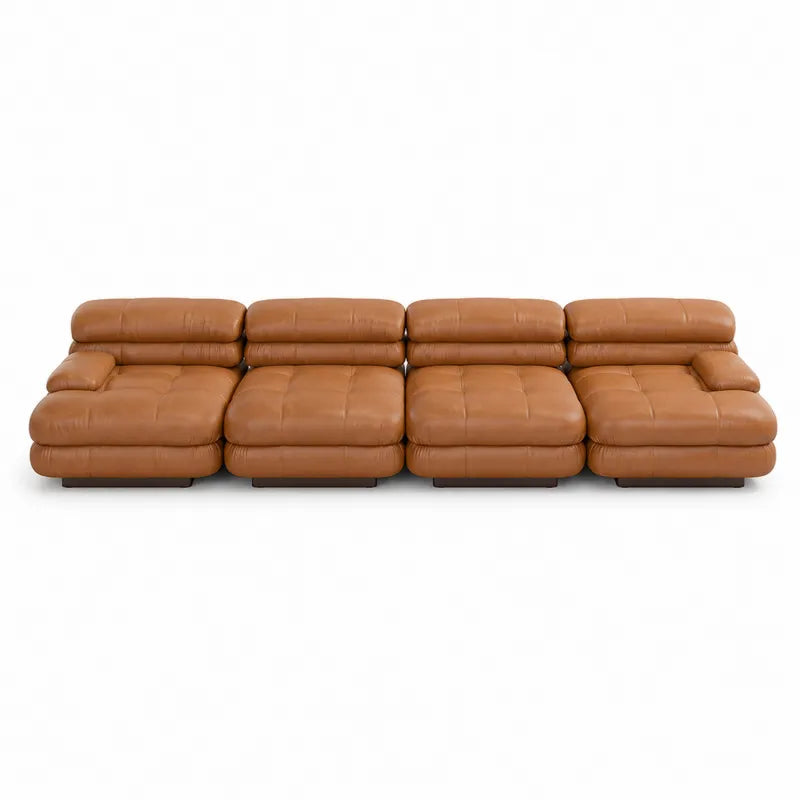 Sofa modułowa 4-osobowa skórzana brązowa