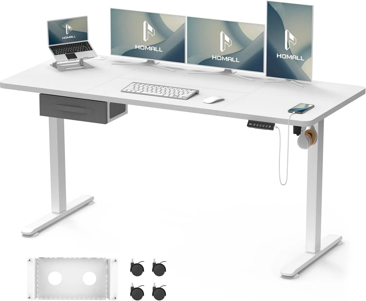 Biurko i stół komputerowy — z portem USB, 160 × 70 cm, biały