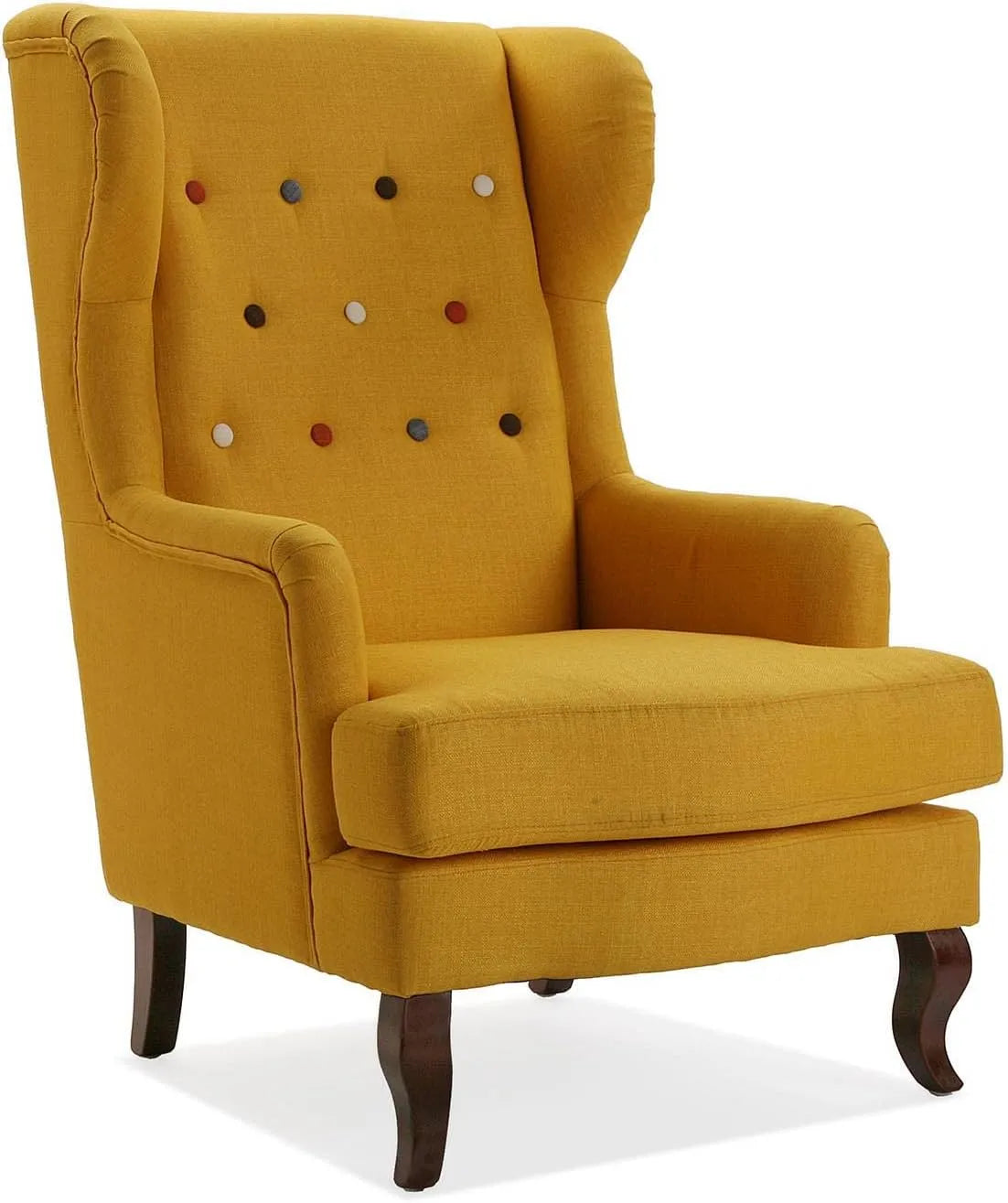 Versa Buttons Fotel i krzesło tapicerowane do salonu lub sypialni. Fotel do czytania — z drewna, z podłokietnikami, 103 × 62 × 68 cm