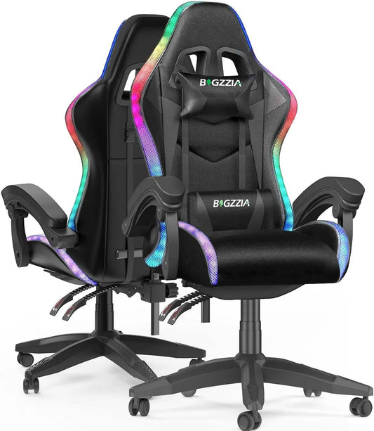 bigzzia Fotel i krzesło tapicerowane gamingowy z podświetleniem RGB: oświetlenie RGB, czarny