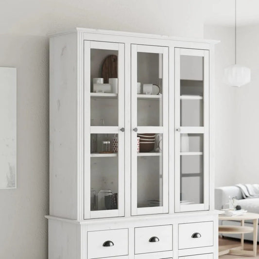 Szafka z witryną ze szklanymi drzwiami BODO biała – z drewna, ze schowkiem, z szafą, 115, 5 × 38, 5 × 118 cm, biały