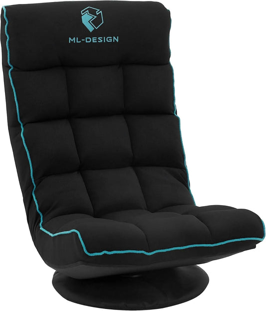 Design Fotel i krzesło tapicerowane gamingowy ergonomiczny 360° obrotowy regulowany z zaglówkiem czarno-turkusowy – regulowana konstrukcja, czarny