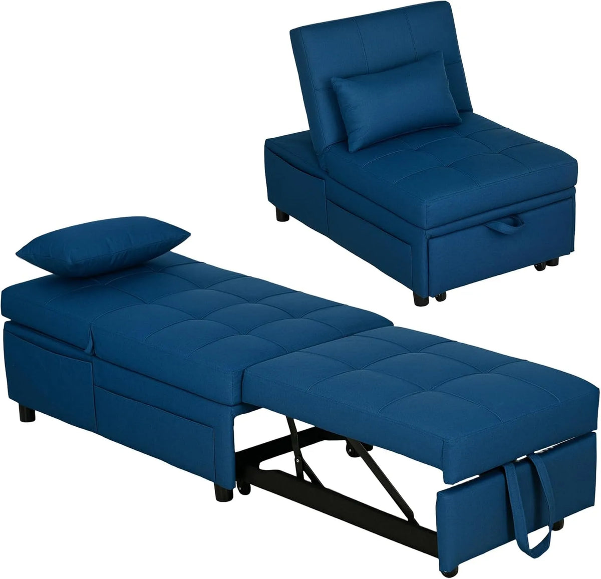 HOMCOM Sofa — z oparciem, regulowana konstrukcja, 3 w, 150 kg, niebieski, z funkcją spania, rozkładana konstrukcja