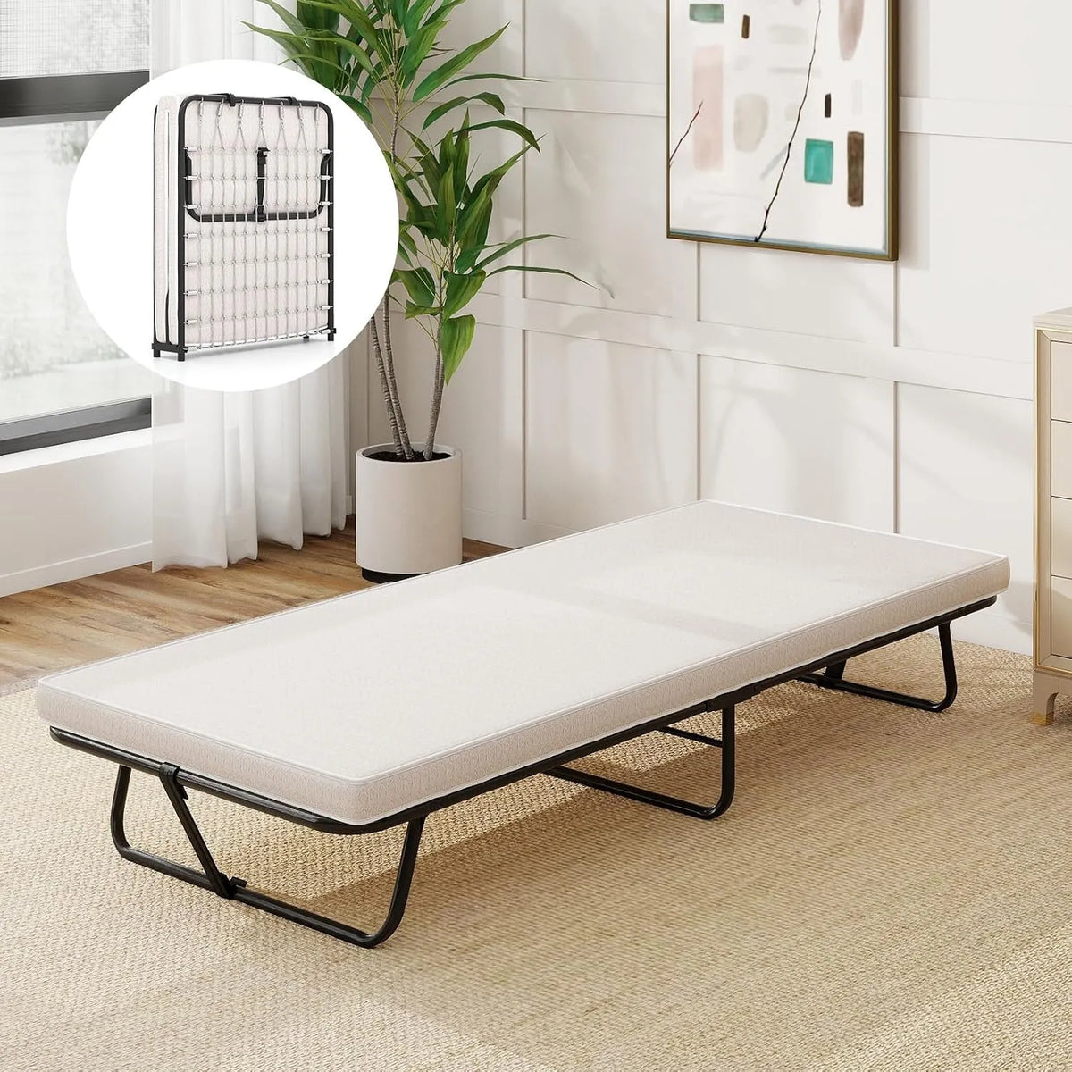 COSTWAY Łóżko dla gości z materacem – wypełnienie piankowe, składana konstrukcja, 190 × 80 cm, 170 kg, z metalu
