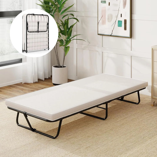 COSTWAY Łóżko dla gości z materacem – wypełnienie piankowe, składana konstrukcja, 190 × 80 cm, 170 kg, z metalu