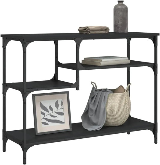 Stolik konsolowy czarny: z drewna, 100 × 35 × 75 cm, z metalu