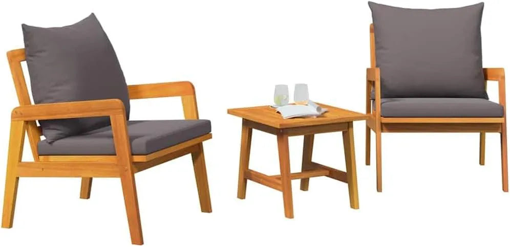 Zestaw bistro z poduszką 3 pcs Brązowy Lite Drewno Akacji – z drewna, z poduszkami, 3 pièces