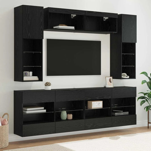 Smart TV – z drewna, ze schowkiem, wyświetlacz LED, 197 × 30 × 60, 5 cm, czarny