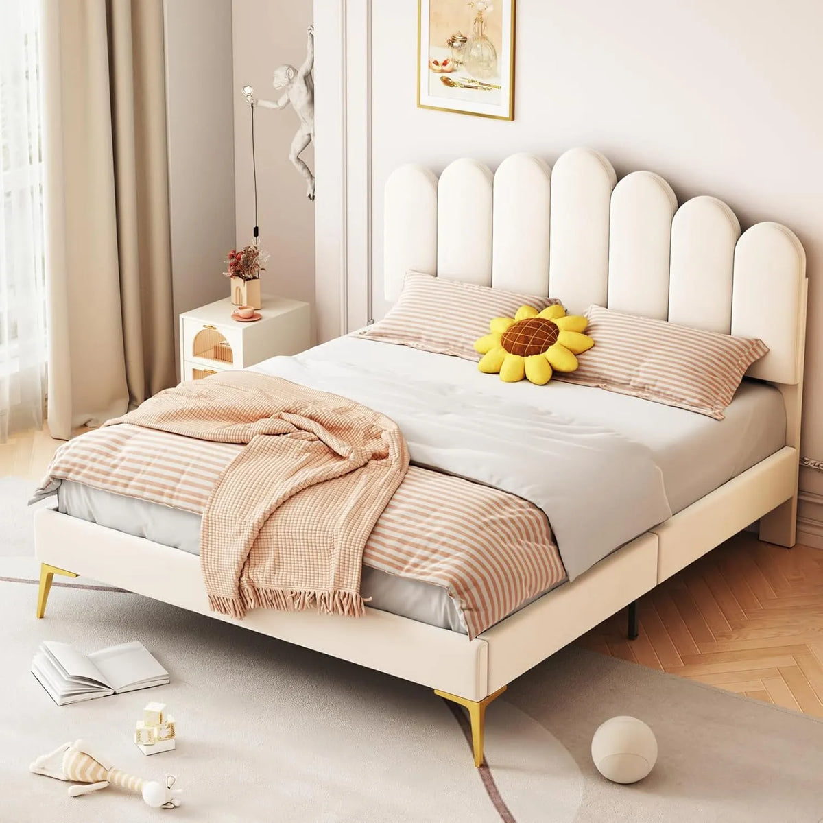 KeepGoon Łóżko dwuosobowe 140 x 200 cm – 140 × 200 cm, tapicerka materiałowa, tapicerka skórzana