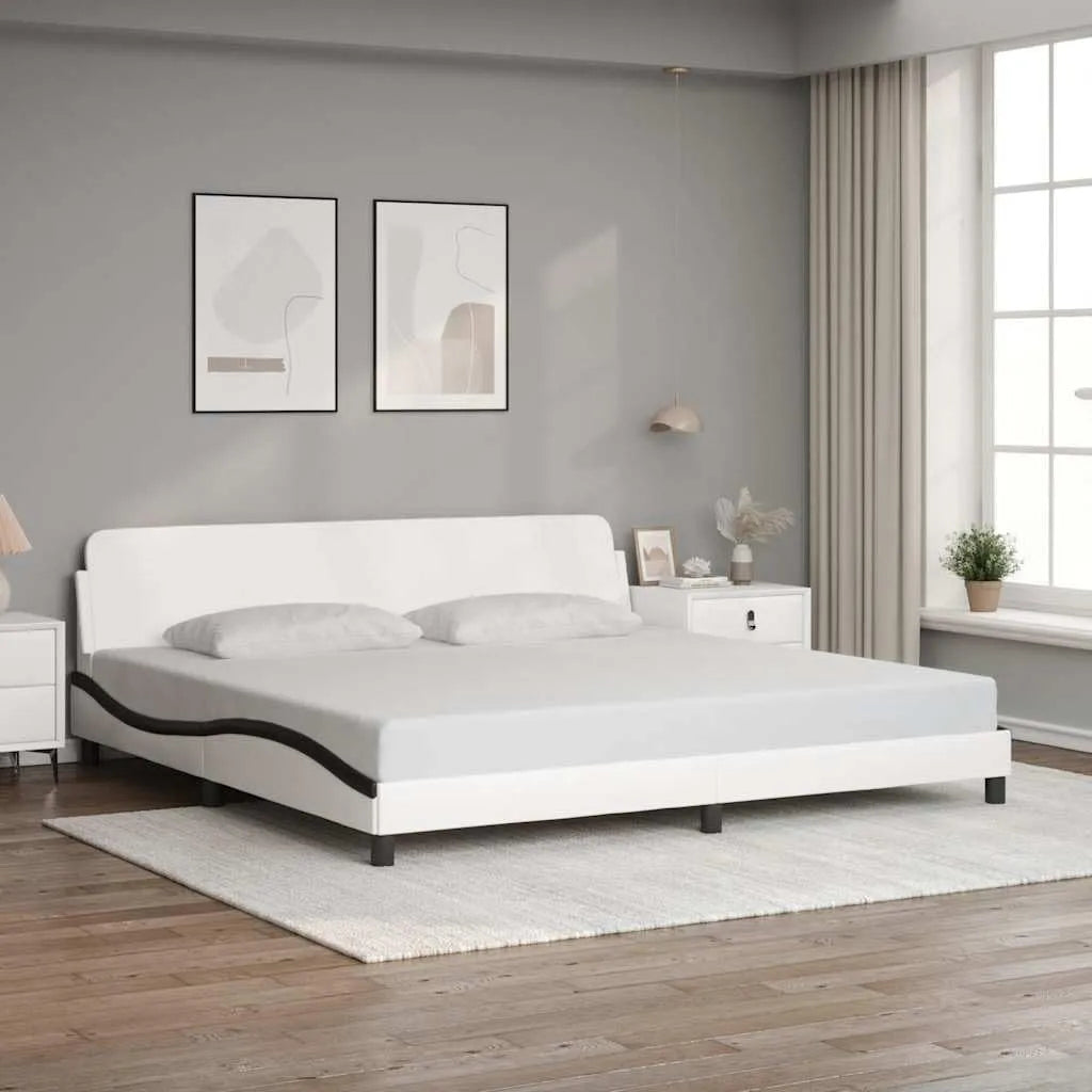 Rama łóżka i konstrukcja łóżka Dover ze sztucznej skóry — 200 × 200 cm, czarny, z metalu
