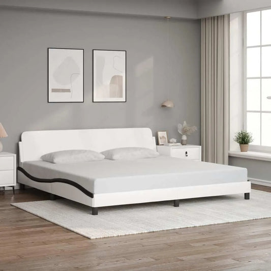 Rama łóżka i konstrukcja łóżka Dover ze sztucznej skóry — 200 × 200 cm, czarny, z metalu