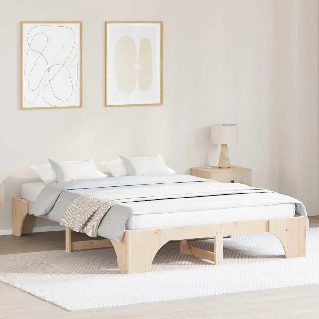 Rama łóżka i konstrukcja łóżka naturalna z litego drewna sosnowego – z drewna, 160 × 200 cm, tapicerka materiałowa