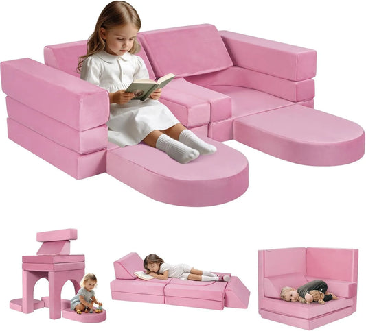 Sofa: różowy, rozkładana konstrukcja