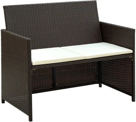 Sofa ogrodowa i sofa wypoczynkowa na taras — z poduszkami, z technorattanu, 2-osobowa, brązowy