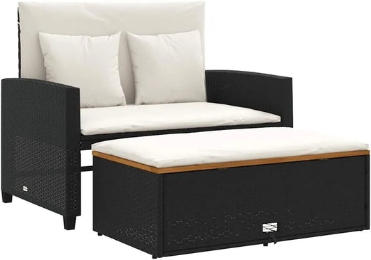 Sofa ogrodowa i sofa wypoczynkowa na taras: z poduszkami, z technorattanu, 2 osobowa, czarny, dla 2 osób