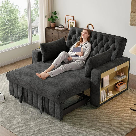 Sofa rozkładana i sofa z funkcją spania — z tkaniny szenilowej, z funkcją spania, z poduszkami, tapicerka aksamitna, 2-osobowa, szary