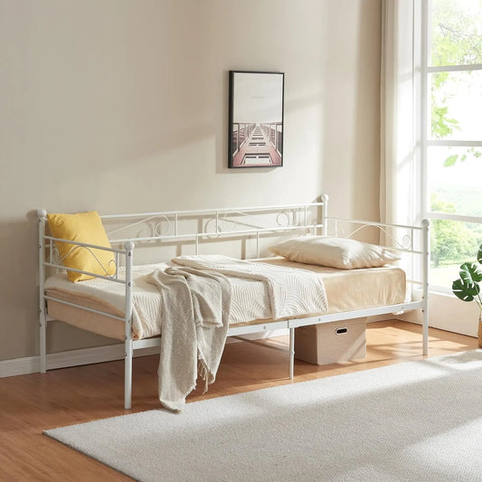 Sofa — 90 × 200 cm, biały, z metalu