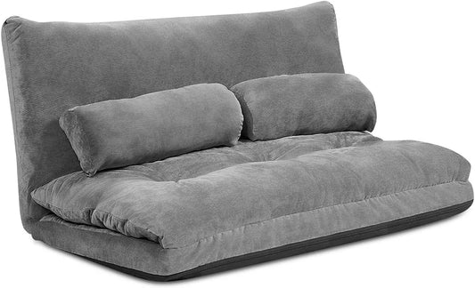 COSTWAY Sofa: z funkcją spania, z oparciem, z poduszkami, regulowana konstrukcja, 3 w, szary, rozkładana konstrukcja