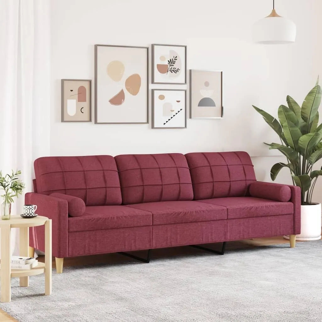 Sofa narożna – tapicerka materiałowa, z poduszkami, 3-osobow, 210 cm, czerwony, tapicerka materiałowa