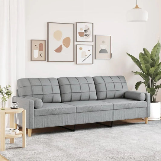 Sofa – tapicerka materiałowa, z poduszkami, 3-osobowa, 210 cm, z metalu, tapicerka materiałowa