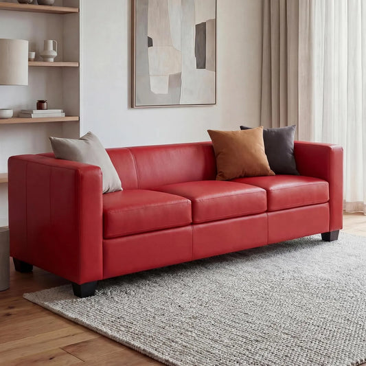 Sofa — Lille, 3-osobowa, 75 × 191 × 70cm, czerwony, tapicerka skórzana