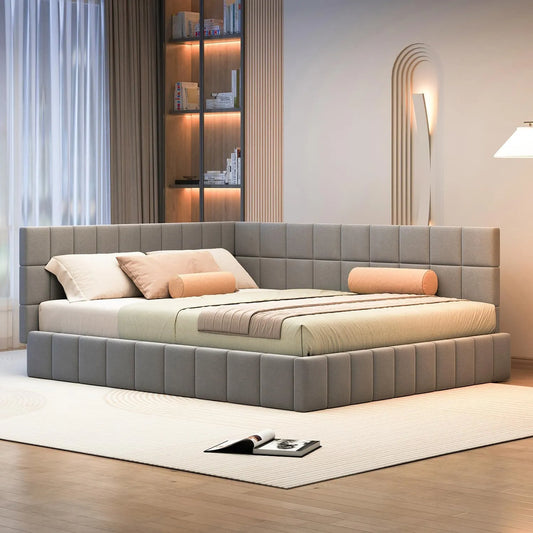 Łóżko tapicerowane i rama łóżka z obiciem — 160 × 200cm, szary, rozkładana konstrukcja, tapicerka materiałowa