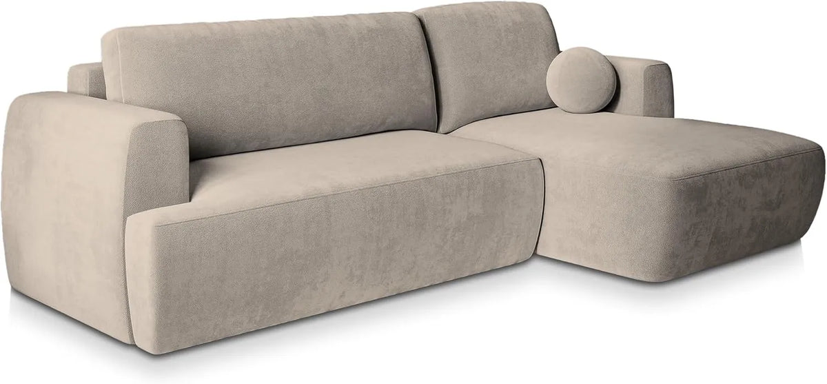 Sofa narożna — Beżowy, z funkcją spania, z pojemnikiem do przechowywania, rozkładana konstrukcja