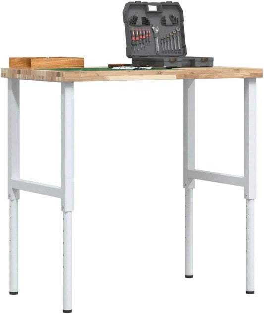 Stabilny stół warsztatowy z litego drewna akacjowego 100 x 60 – z drewna, 100 × 60 cm, 5 cm, z metalu, tapicerka materiałowa