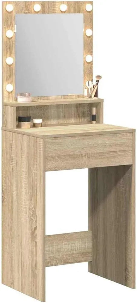 Toaletka i stolik do makijażu z lampkami LED w Sonoma Oak — wyświetlacz LED, 50 × 41 × 135 cm