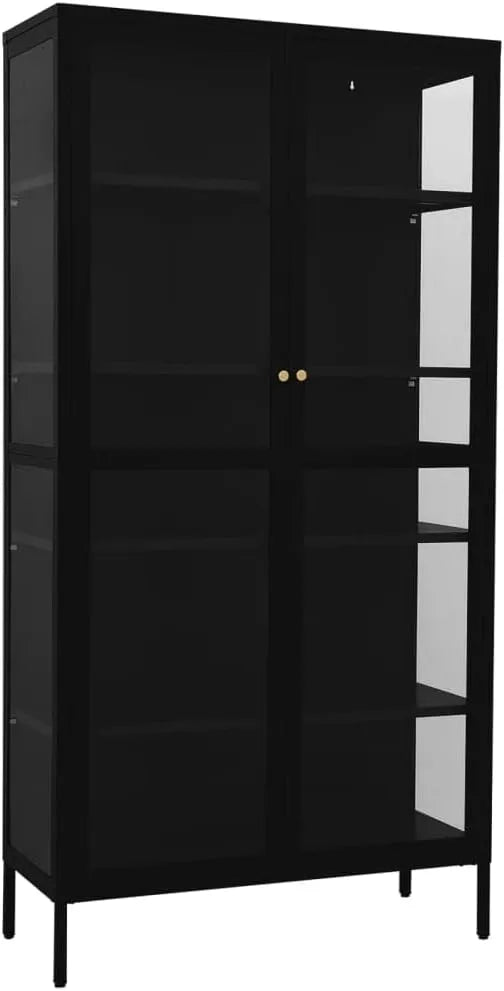 Witryna i szafka ekspozycyjna – ze stali, 90 × 40 × 180 cm, czarny