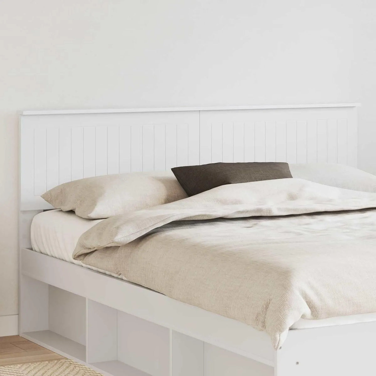 Zagłówek biały 160 cm z materiału drewnopochodnego — z drewna